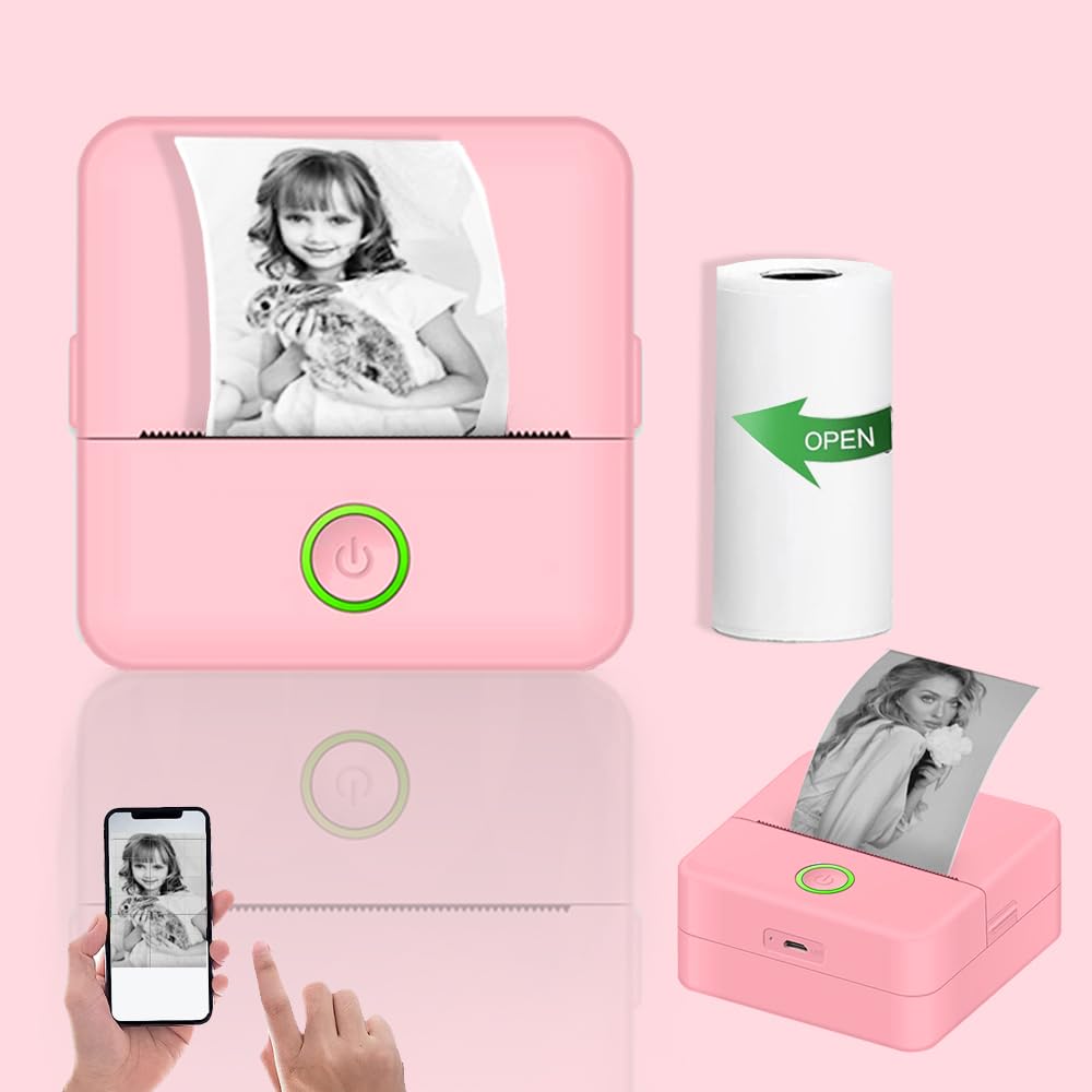 2023 New Mini Pocket Printer，Inkless Sticker Printer，Portable Bluetooth Mini Thermal Pocket Printer Sticker Maker for Note，Work, Journal，Learning Assistance,Compatible With iOS & Android (pink)