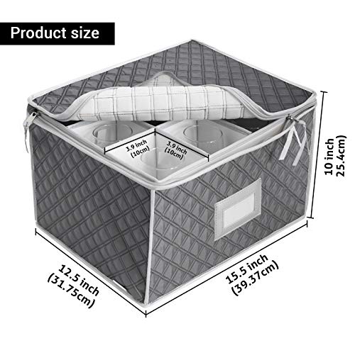 Wine Glass Stemware China Storage Chest,Holds 12 Red or White Wine Glasses containers Box with lable window,Fully-Padded Inside with Hard Sides(15.5\" x 12.5\"x 10\")-Grey - Thumbnail 6