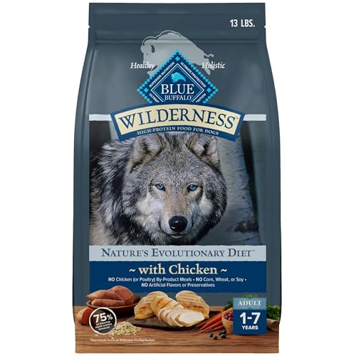 Blue Buffalo Wilderness Natural High-Protein Dry Food for Adult Dogs, Chicken Recipe, 13-lb. Bag