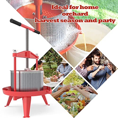 Image of Fruit Wine Press 2.38 Gal - Heavy-duty T-Handle & Cross-beam, Stainless Steel Juice Maker for Apple, Grape, Home Brewing