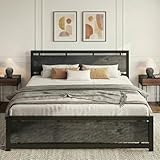 LIKIMIO California King Bed Frame with Headboard and Footboard, Metal Strong Supports, Easy Assembly, Noise-Free, No Box Spring Needed, Charcoal Grey