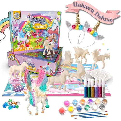 Image of Deluxe Unicorn Painting Kit for Girls - STEM Certified Unicorn Craft for Girls Ages 4-6 & up- Paint Your Own Arts and Crafts Includes 2 DIY Headbands & 8 Kids Painting Crafts for Fun Screen-Free Play