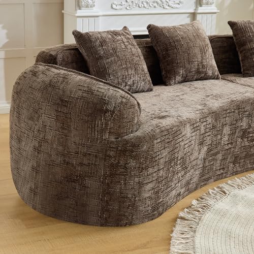 Image of 109-Inch Curved Boneless Modular Sofa Compressed 4-Seat Cloud Couch with 4 Pillows, Modern Curved Boneless Foam Sofa Floor Deep Seat Cloud Couch for Living Room Bedroom