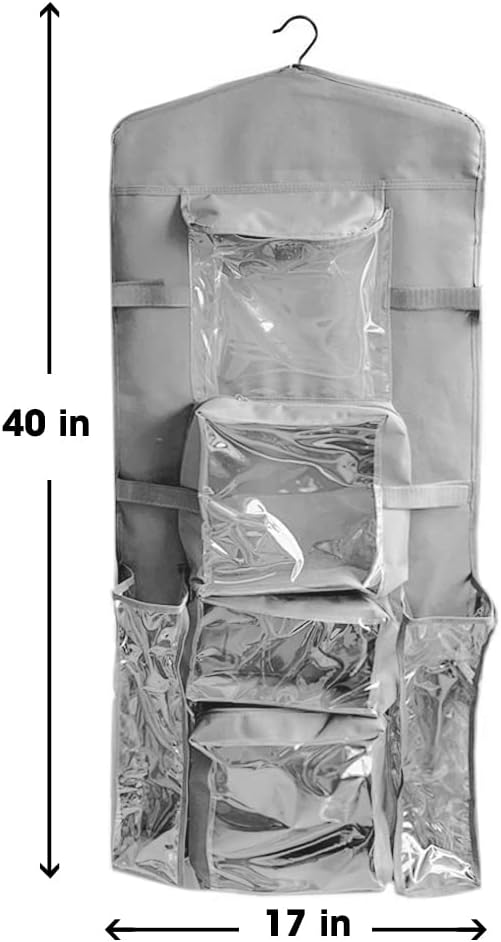 Wrapping Paper Storage Hanging Over the Door Wrapping Paper Organizer Store Gift Wrap Gift Bags Ribbon Bows and Accessories 40”x17” Fits Long 40 Inch Rolls Double Sided Clear PVC Bag (Gray)