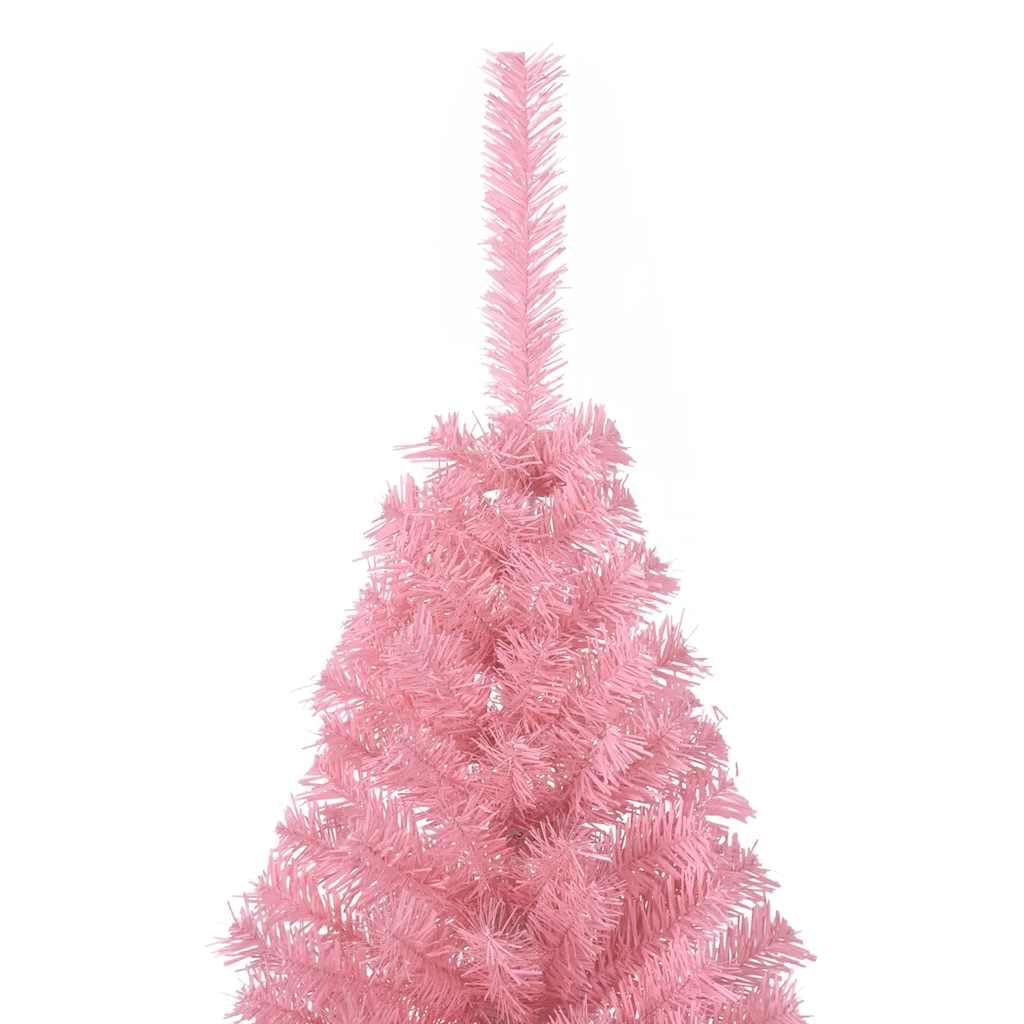 Árbol de Navidad artificial semicircular con soporte, 150 cm, PVC, color rosa
