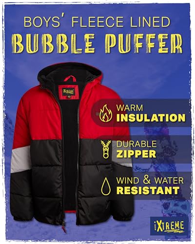 Image of iXtreme Boys Puffer Jacket - Wind & Water Resistant Soft Fleece Lined Warm Winter Jacket for Boys with Winter Hat