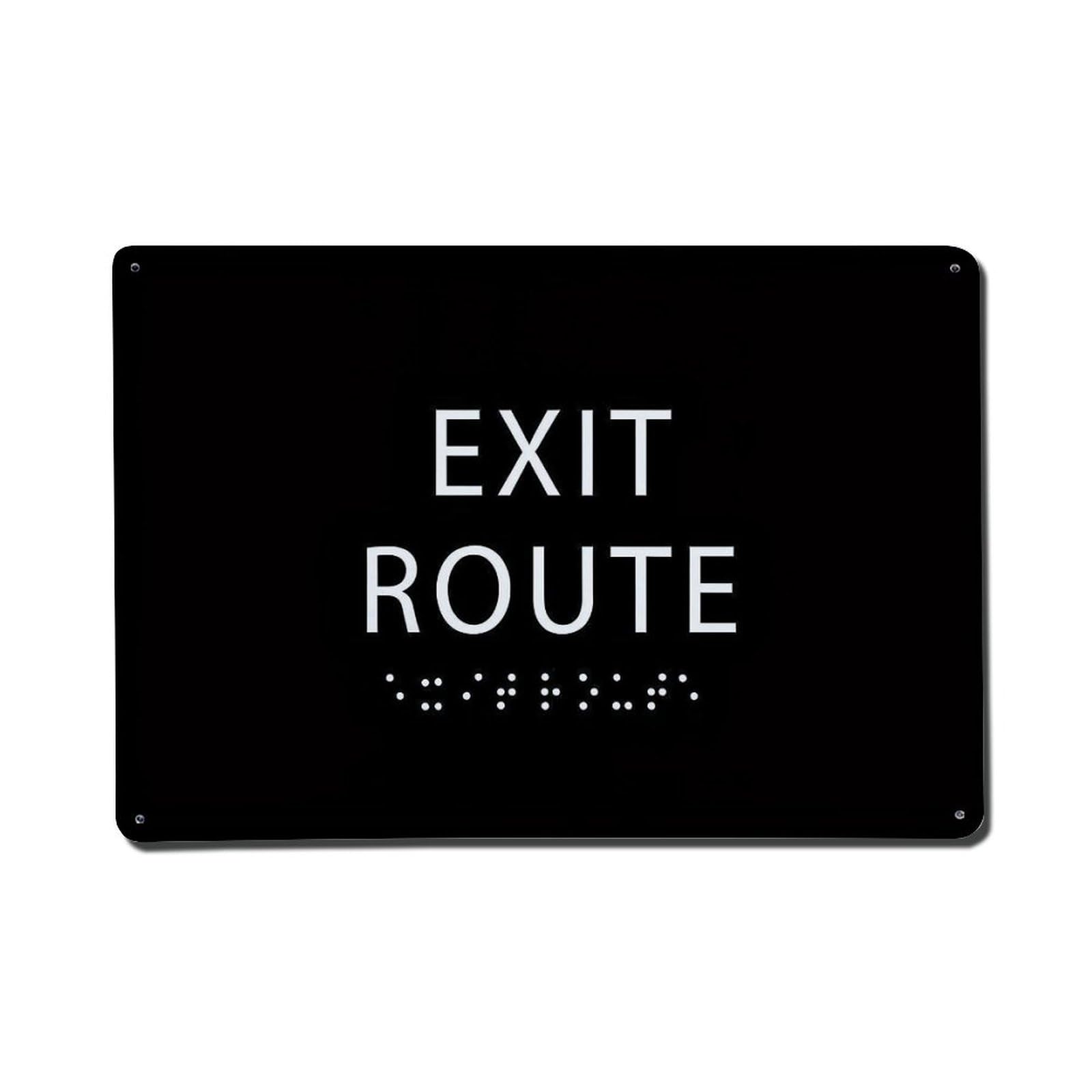 Exit Route Sign With Braille Tin Sign Metal Poster Vintage Metal Signs for Home Man Cave Bar Cafe Kitchen laundry room Wall Decorations Gift 8x12Inch