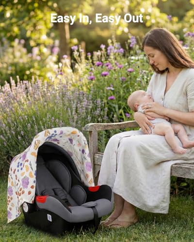 Image of Rquite Car Seat Cover Baby for Girls Boys, 100% Muslin Cotton Infant Carseat Canopy, Soft Breathable Stroller Sun Shade & Newborn Shower Gift, Large Size Universal Fit Summer, Hot & Warm Weather