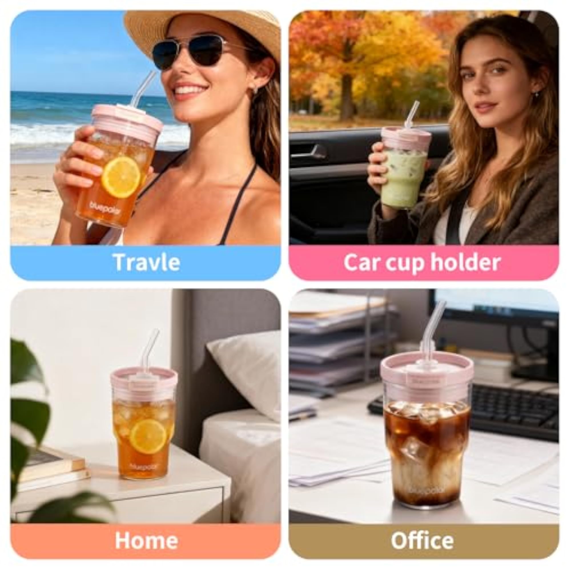 16oz/480ml Iced Coffee Glasses with Lids and Straws