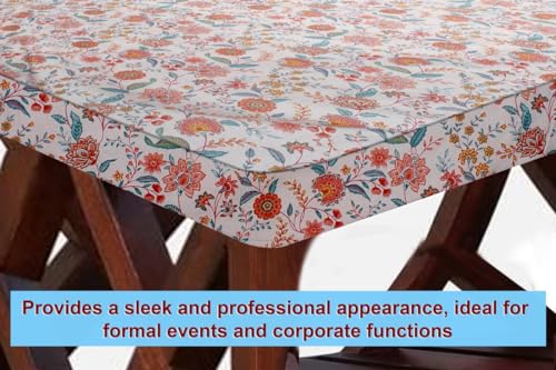 Image of The Furnishing Tree Elastic Cotton Rectangular Center Table Cover 14x24 in Inches Floral Multicolor on offwhite Base