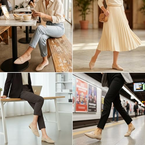 Image of MUSSHOE Loafers for Women Pointed Toe: Dressy Gold Bit Flats, Suede BusinessCasual Slip On Shoes for Office Work,Interview & Teacher