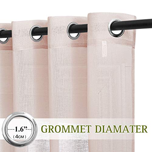 NICETOWN Linen Blend Semi Sheer Curtains 63" L for Nursery, Decorative Grommet Flax Texture Semitransparent Casual Window Treatment Privacy Protect for Flat/Apartment, 52" W, 2 PCs, Dusty Blush
