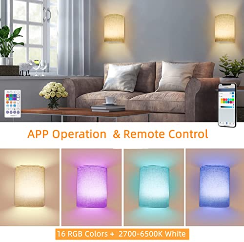 Plug In Wall Sconces Set Of Two, App & Remote Control, 16 Rgb Colors+2700K-6500K, Cord Switch, 2X60W Equivalent Wall Lamp, Works With Alexa Google Assistant, Fabric Linen Shade,No Wiring Required #TOP2