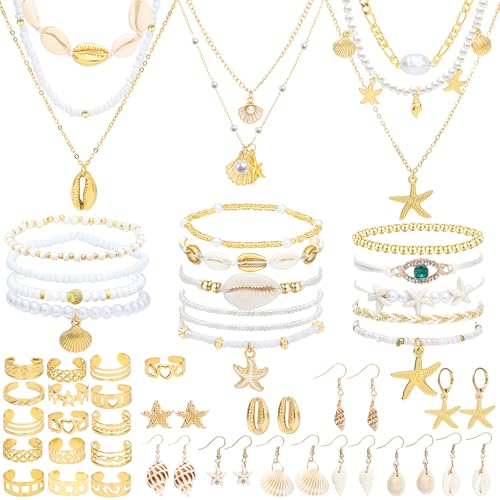 NEWITIN 49 Pieces Gold Jewelry Set for Women Boho Beach Jewelry S...