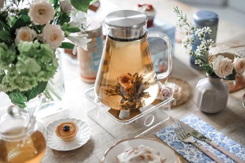 Image of Teabloom One-Touch Tea Maker, 2-in-1 Teapot and Kettle with Stainless Steel Filter Lid for Loose Tea - Stain-Free Borosilicate Glass Teapot (40 Oz) - Tea Connoisseur's Choice