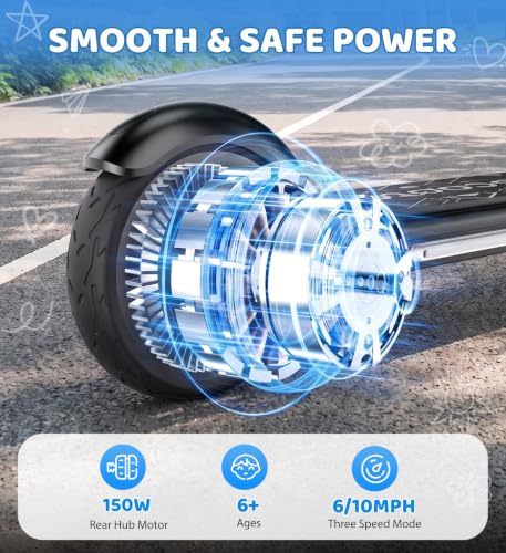 Image of Electric Scooter for Kids Ages 6-12, 150W Motor,10 Mph Max Speed, LED Display, K2-2 Speeds (6 /10 MPH), K2 Pro /K6-3 Speeds, Magnetic Charging, Colorful Light, Dual Brake Scooter for Girls Boys