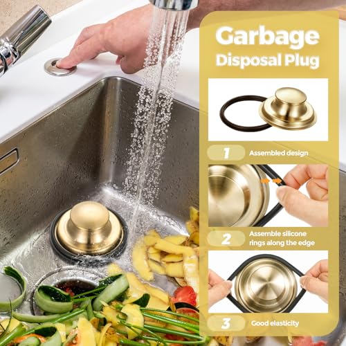 Image of 4 Pcs Light Gold Kitchen Sink Accessories Garbage Disposal Splash Guards 3.4'' Sink Drain Strainer and Stopper Stainless Steel Garbage Disposal Plug for Kitchen Drain Strainer