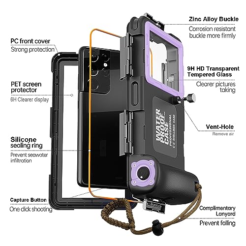 Image of Underwater Diving Phone Case for Snorkeling,Professional 50FT /15M Waterproof for iPhone 17 /16 /15 /14 /13 /Pro Max Samsung Galaxy S25 /24 /23 /22 /Ultra /Plus Universal Photo Video Scuba Housing Purple Black | for iPhone 17 /16 /15 /14 /13 /Pro Max Samsung Galaxy S26 /S25 /24 /23 /22 /Ultra /Plus