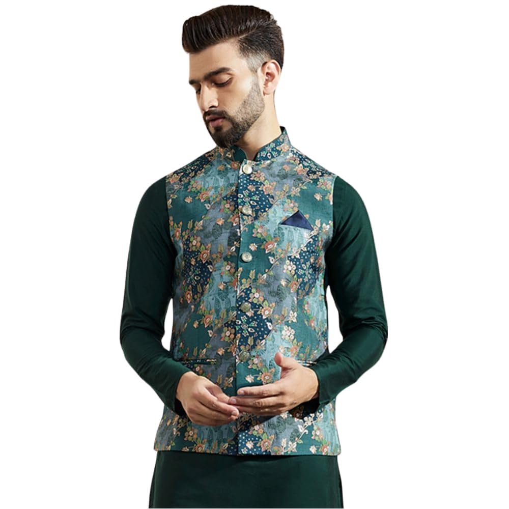 kisah Men's Nehru Jacket, Mustard Silk Blend, Woven Design Regular Fit Sleeveless Mandarin Collar-picture-35