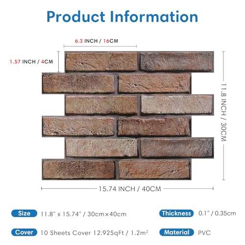 COMSTICKC 3D Wandpaneele Selbstklebend, 10 Stück, 3D Wandverkleidung Steinoptik PVC Wandaufkleber 3D Tapete Selbstklebende, 30 X 40 CM Wall Panel für Wohnzimmer,Schlafzimmer,Küche Innendekoration