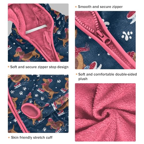 Dachshund Toddler Fleece Jacket Baby Girls Hooded Zipper Long Sleeve Thick Warm Outerwear 3-10 Years3