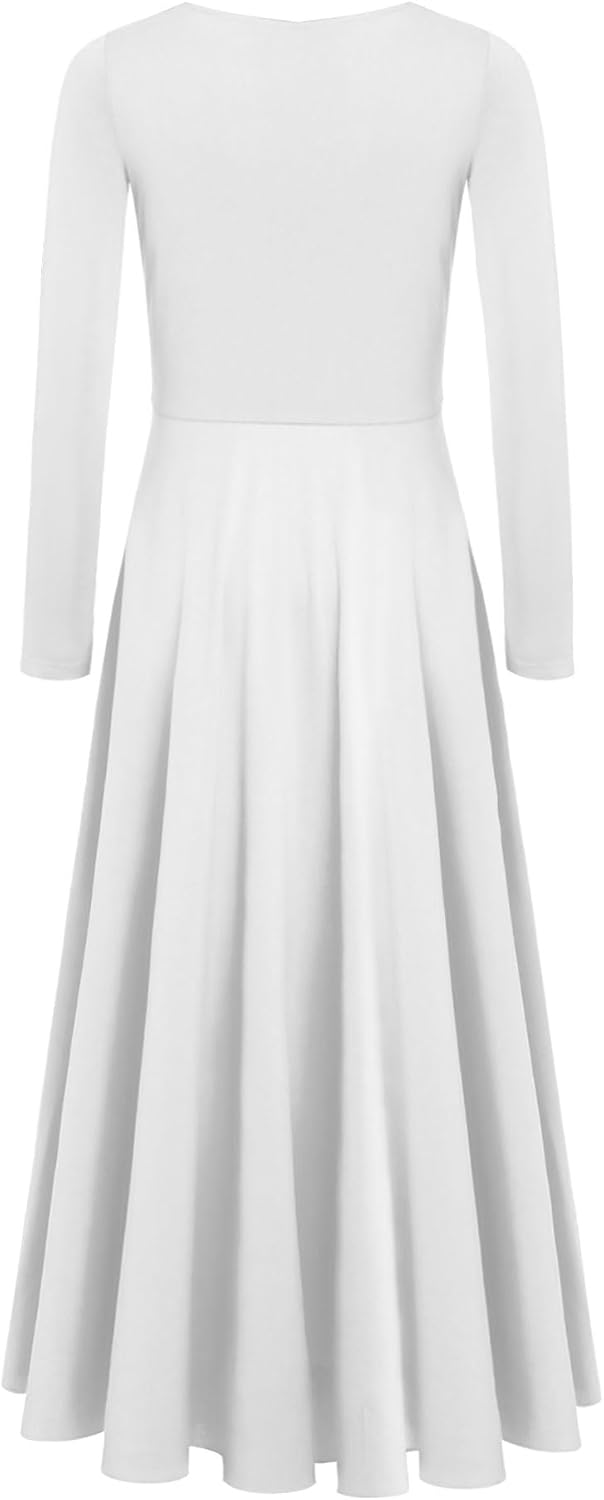 easyforever Kids Girls Praise Dance Dress Sparkly Full Length Long Sleeve Liturgical Worship Dance Dress Church Robe