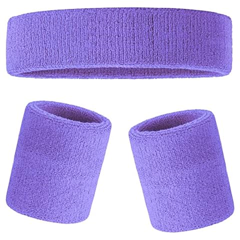 DIQC 3 Pack Sweatbands Set with Sports Headband Wristbands Soft Thickened Terry Cotton Girls Sweat Band for Gym Tennis Gymnastics Football Soccer Basketball Running Athletic Sports Working Out Cover