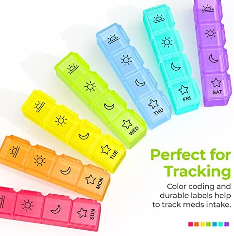 AUVON Pill Boxes 7 Day 4 Times A Day,Portable Weekly Pill Box Organiser with Moisture-Proof Design and Large 28 Compartments to Hold Vitamins, Supplements and Medication