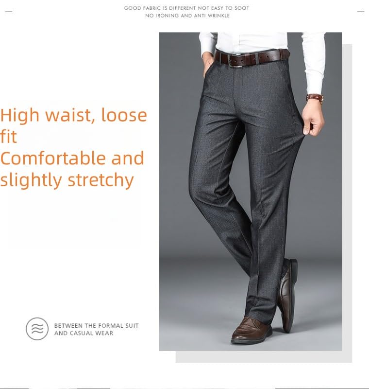 Oldenease - Men’S Pleated Ice Silk High-Waist Comfort Pants, Expandable Waist Regular Fit Premium Comfort Slacks4