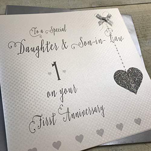 white cotton cards XLLa1DS Large"to a Special Daughter & Son-in-Law 1 on Your First Anniversary" Handmade Card - Image 3