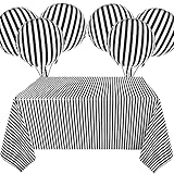 6 Pieces Black White Stripe Tablecloth Plastic Striped Table Cover Black and White Striped Balloons...