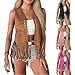 Women's Fringe Vest 60S 70S Hippie Vest Cowgirl Western Faux Suede Tassel Leather Jacket Waistcoat Vintage Costume Black