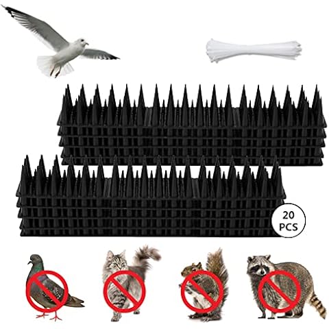 Loofu Plastic Bird Spikes Wall Fence Spikes 20 Pcs,Deterrent to Stop Birds,Cats and other Animals Sit on Fence,intruder deterrent Place on Fences,and Walls to keep Cats,Pigeons or Animals away(Black) Cover