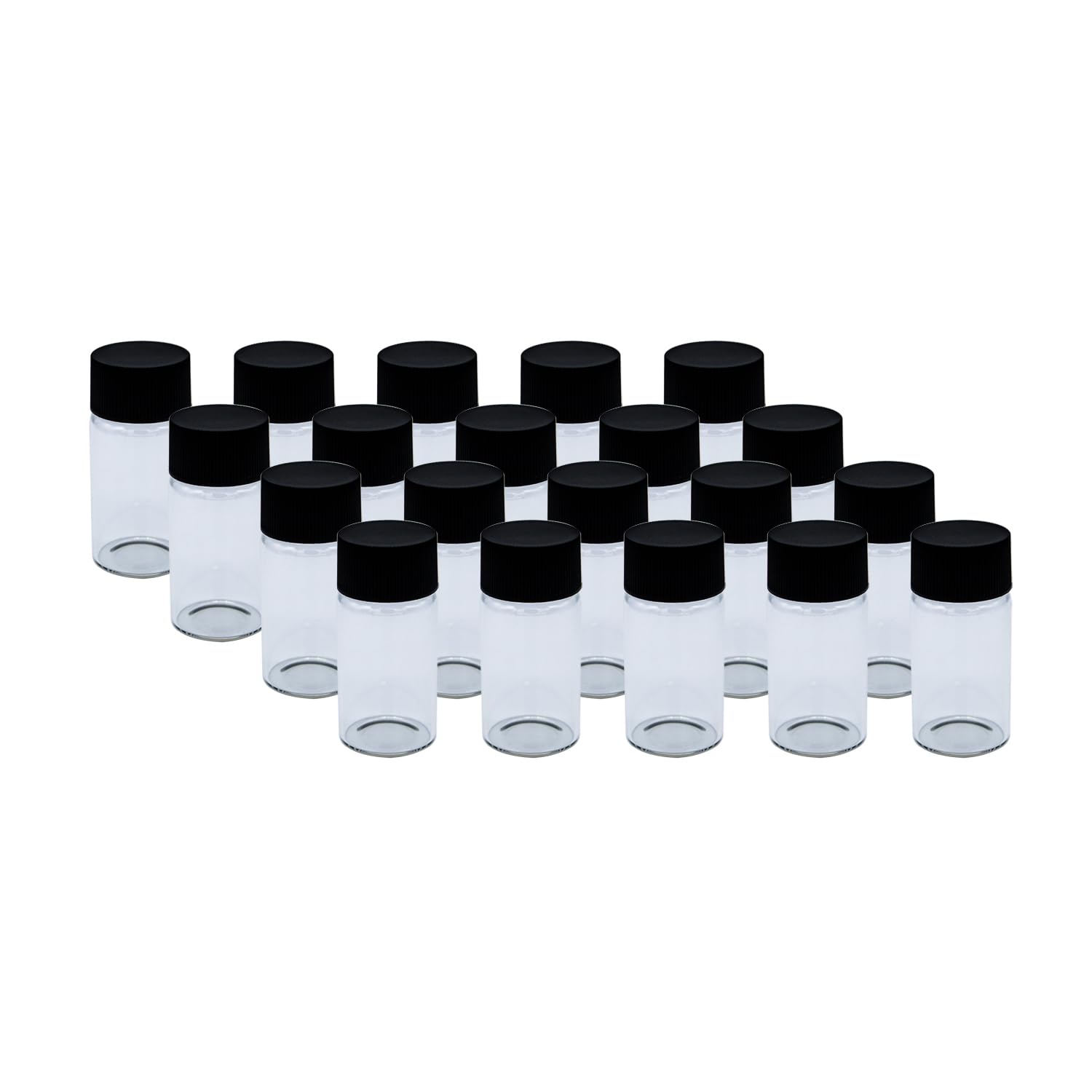 20 Stück 10ml Glasfläschchen, flüssiger Probennahmer kleiner Glasflaschenspeicherbehälter mit PE-Liner-schwarzen Schraubkappen leckagefest für ätherisches Öl und Probenproben