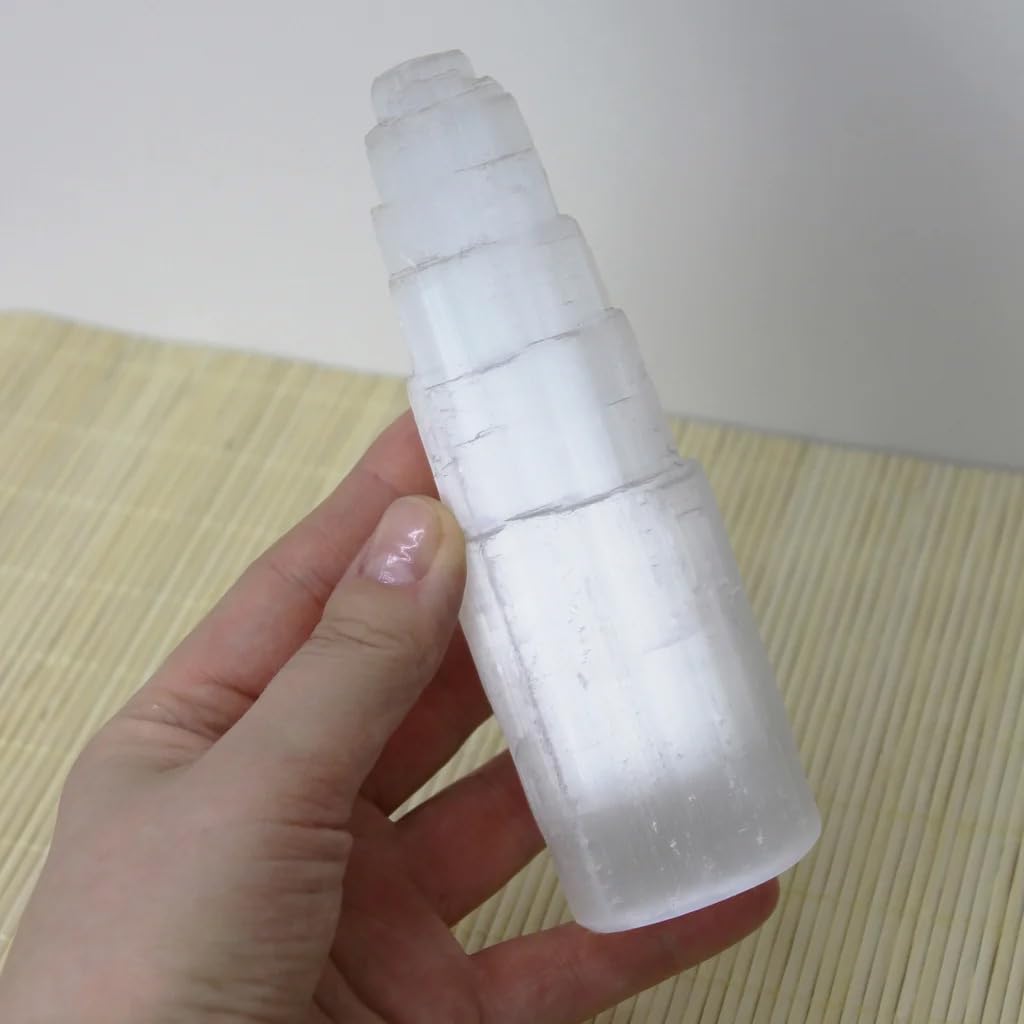 NKlaus Torre di cristallo di selenite naturale 15cm Meditazione Gemma Cristallo di quarzo Decorazione 15312