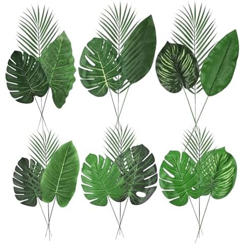 Worown 18 Pieces Artificial Tropical Leaves Set Cover