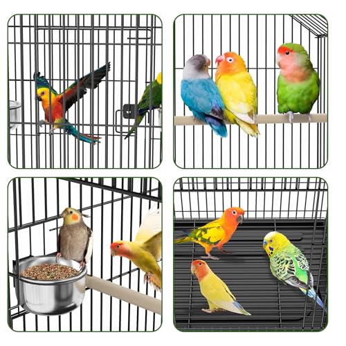 Vogelkäfig mit Ständer Wellensittlichkäfig mit Dach zum Öffnen 55 x 55 x 145 cm Vogelvoliere Papageienkäfig Tropfenvogelkäfig mit Futterhaus und Sitzstange aus Holz für Wellensittiche – Bild 6