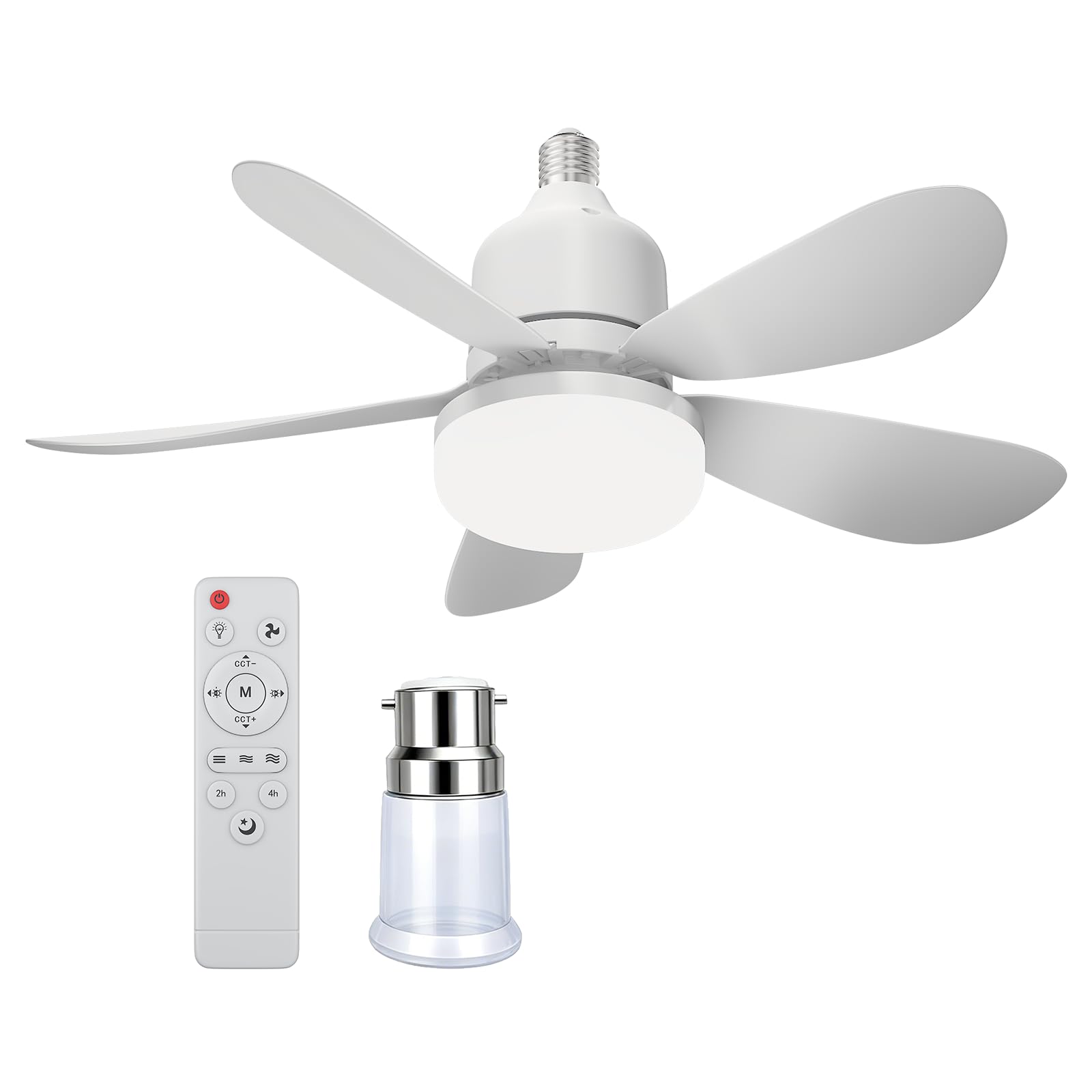 Zorkkra E27 Socket Ceiling Fan with Light and Remote Control - 40W Dimmable LED Fan Light, 3 Wind Speeds, 3 Colour Temperatures, Quiet DC Motor for Bedroom, Living Room (A + B22) — image 1