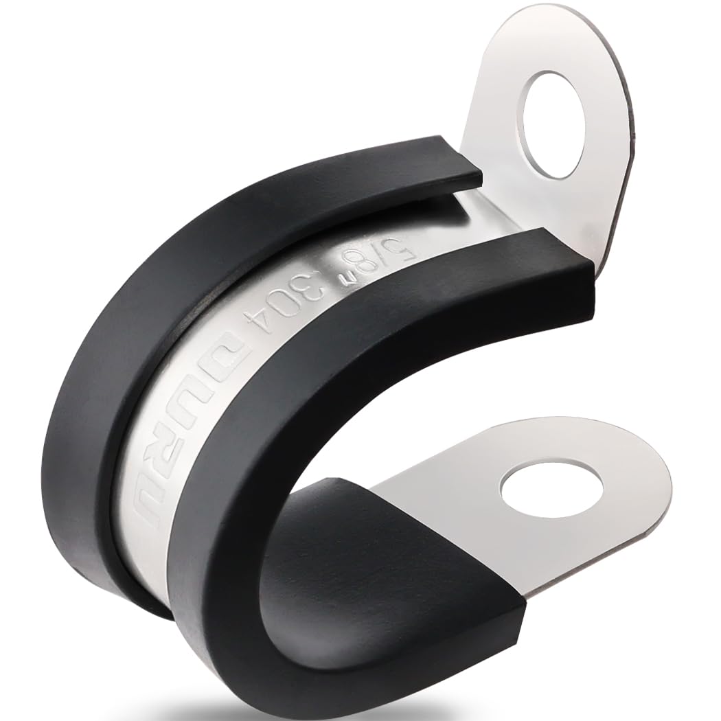 OURU 100PCS Cable Clamps 5/8 Inch 304 Stainless Steel Cable Clamps Rubber Coated Cushioned Insulated Cable Clamp,Automotive Wire Clamps,Pipe Clamps,