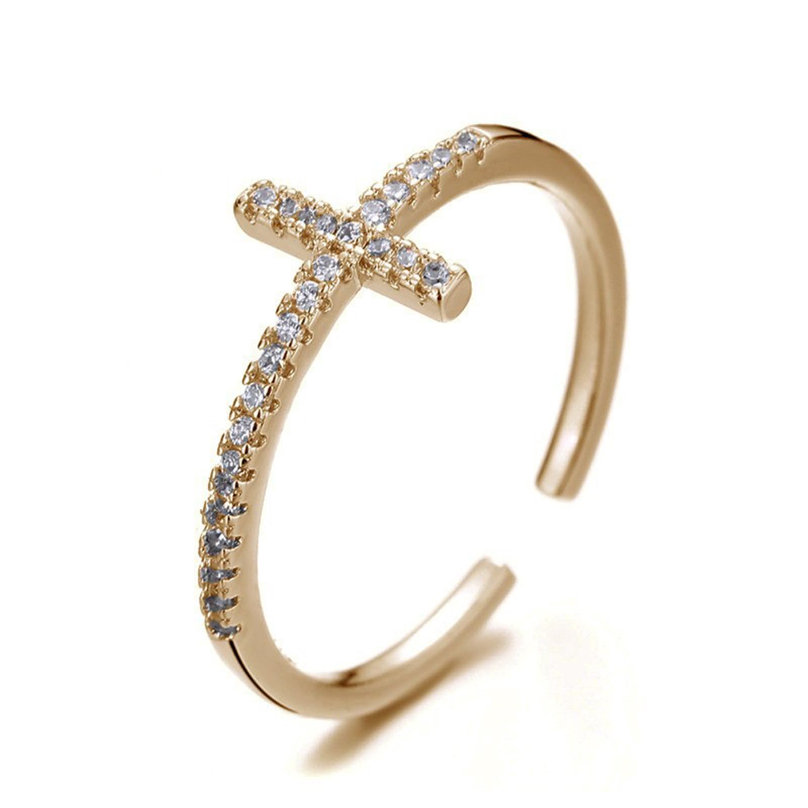 MIFYNN Cross Rings for Women Dainty Cz Cross Finger Rings Gold Silver Wedding Bands Ring Adjustable Simple Statement Ring Jewelry Gift