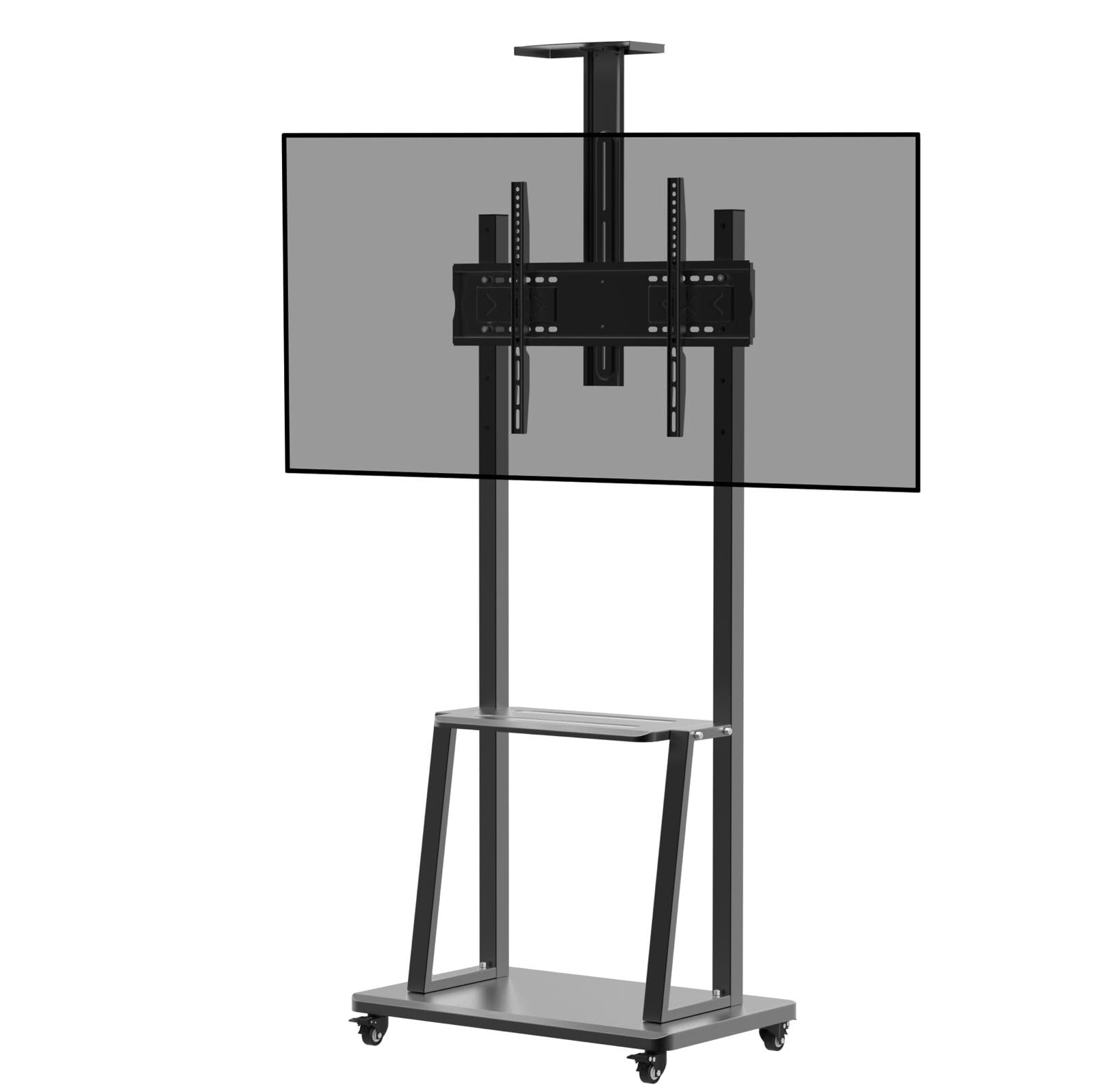 BIG VUE Rolling/Mobile TV Cart with Wheels for 32-65 Inch LCD LED 4K Flat Screen TVs, TV Floor Stand with Shelf Holds Up to 100 lbs | Adjustable Height Trolley Max VESA 600 x 400 mm