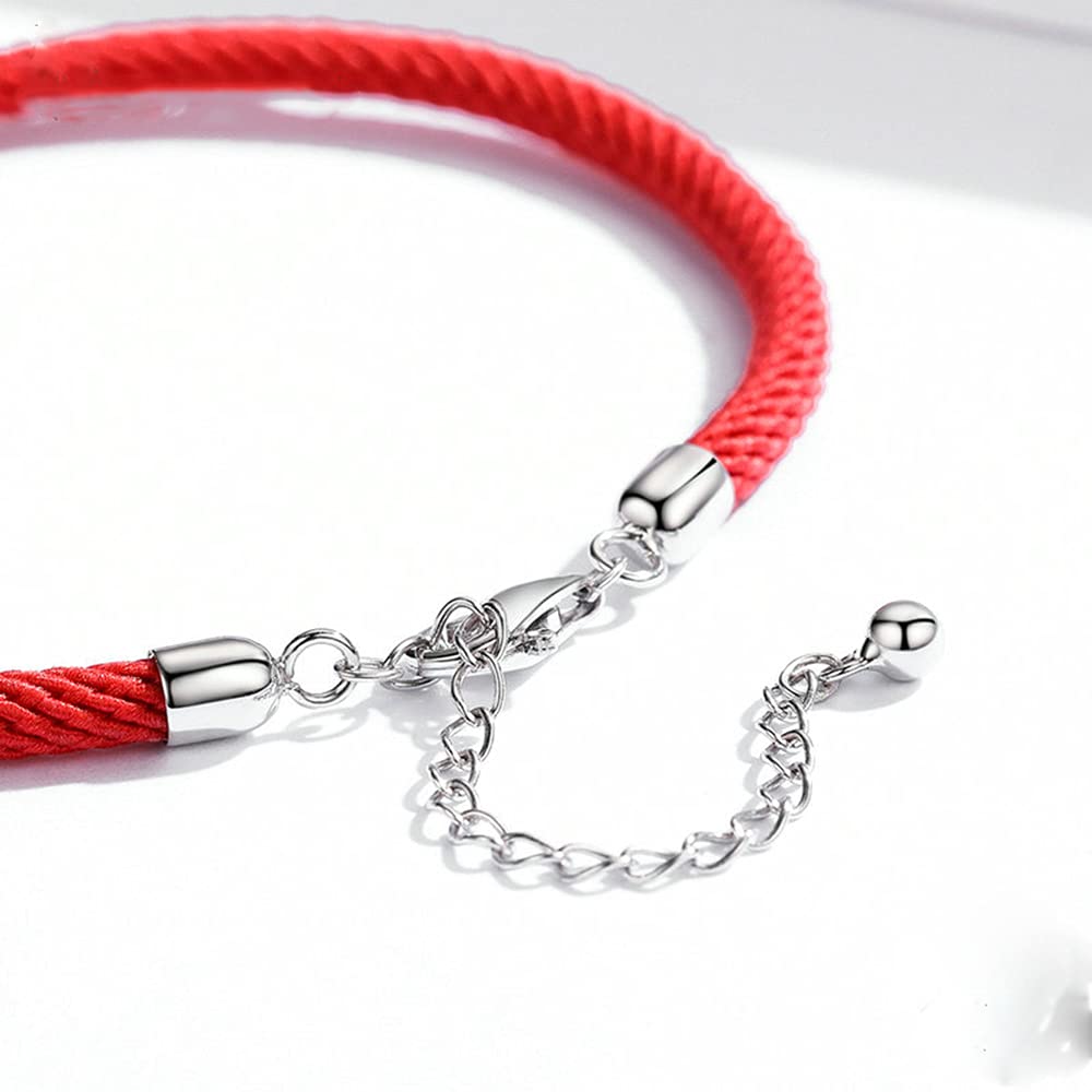 YCTTKDD Klassisches rotes geflochtenes Glücksseil, zarte verstellbare Damenspange mit Sterlingsilber-Schnittstelle