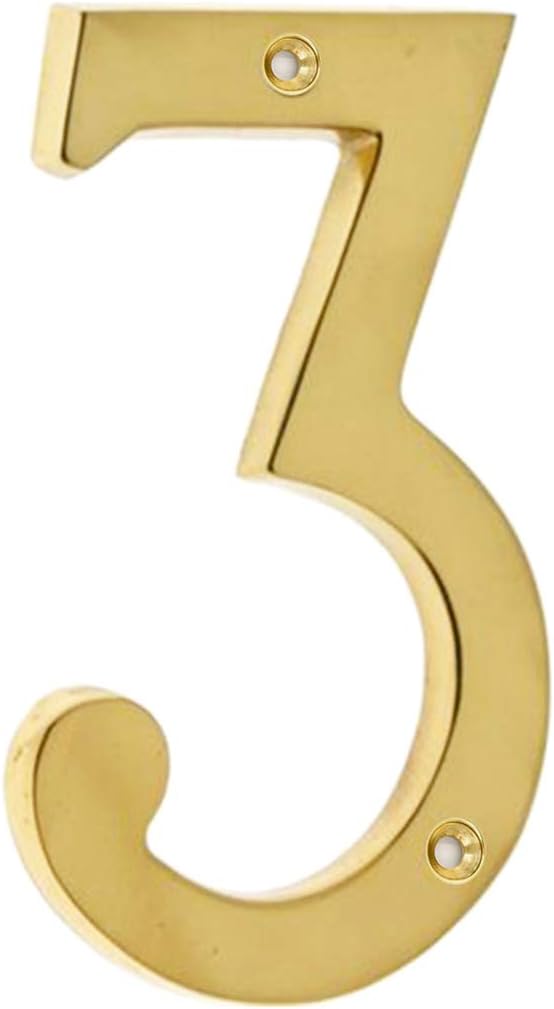 3 Inch Premium Bright Solid Brass Door House Numbers and Street Address Plaques Numbers for Residence and Mailbox Signs.