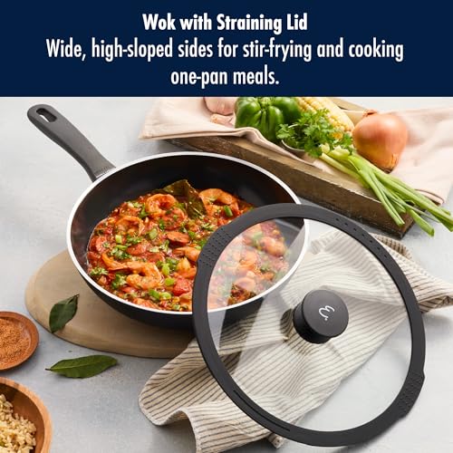Image of HENCKELS x EMERIL Lagasse Nola 11-Inch Nonstick Wok with Lid, PFAS-Free Aluminum Wok Pan, Made in Italy, Scratch-Resistant Ceramic Nonstick Cookware, Oven Safe