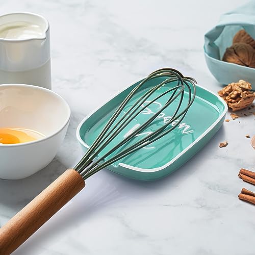 Image of Turquoise Spoon Rest for Stove Top, DAYYET Teal Ceramic Large Spoon Holder, Spoon Rest for Kitchen Counter, Heat-Resistant Cooking Utensil Rest, Teal Kitchen Decor and Accessories