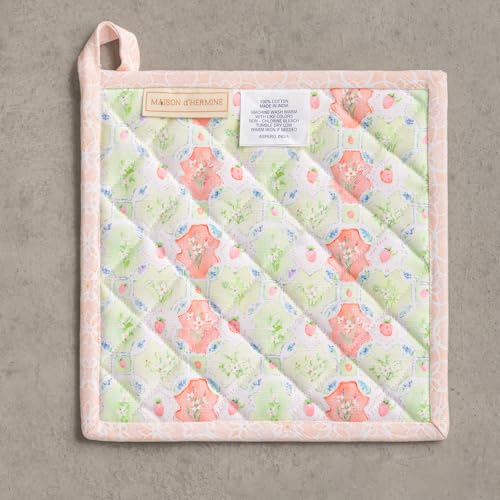 Maison d'Hermine Topflappen-Set, 100% Baumwolle, hitzebeständig, 20 cm x 20 cm, mit Schlaufe zum Grillen, Backen und Anfassen heißer Pfannen, Frühjahr Sommer (Bunny Party, 2er-Pack)