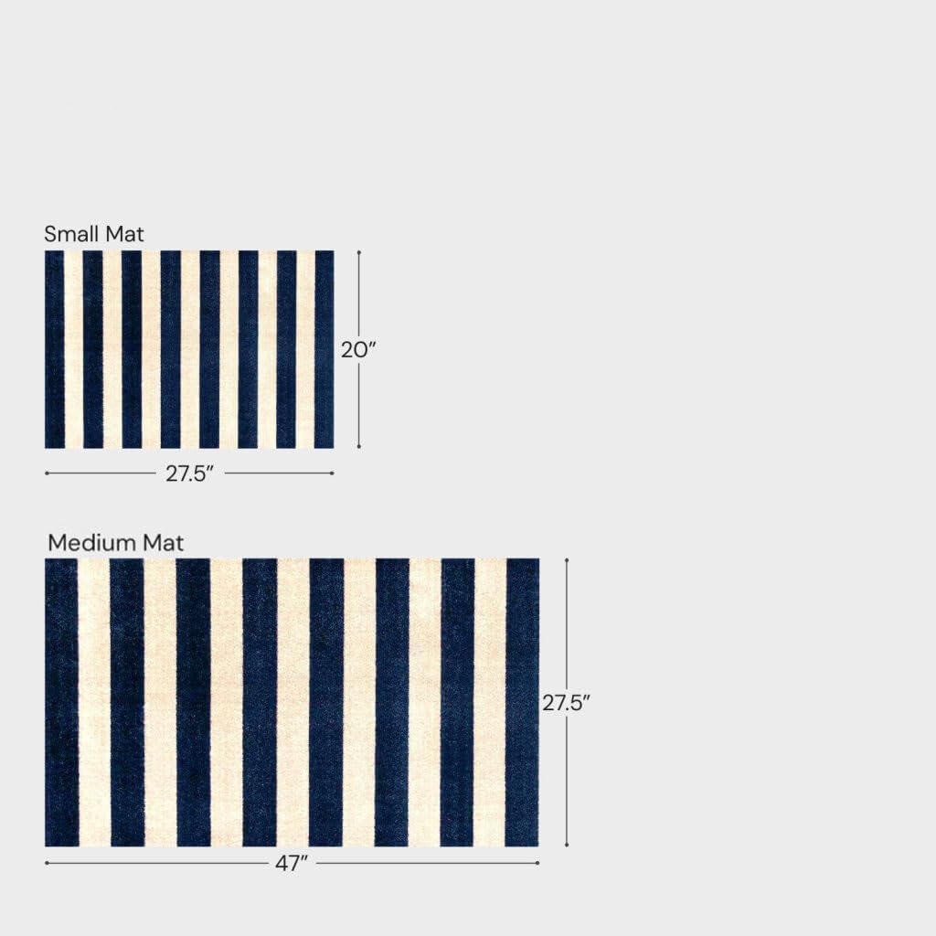Wash + Dry Cabana Stripe Washable Indoor Rug with Rubber Backing, Large Non-Slip Door Mat for Entryway, Kitchen, Bathroom, One-Piece Washable Entryway Rug, Striped Navy and Cream, 27.5” x 47”
