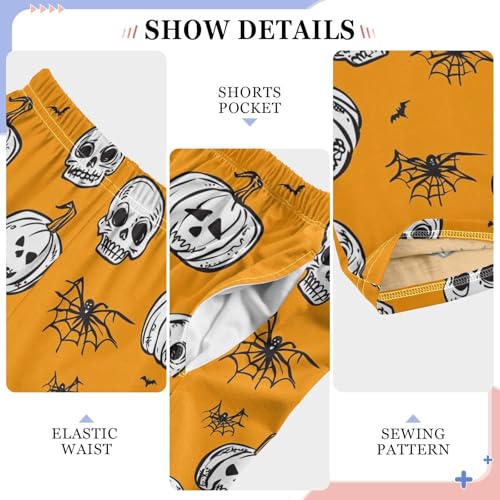 Boys' Pants Halloween White Pumpkin Skull Long Bottoms Jogger Pants Elastic Waist Trousers with Pockets S-XL4