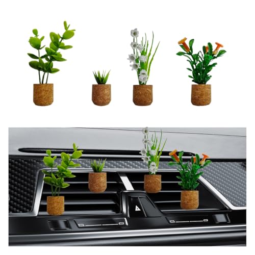 Image of 4PCS Plant Car Air Freshener Vent Clip, 3D Artificial Aromatherapy Diffuser, Cute Mini Flower Vase, Creative Interior Decoration Accessories (Type 1)