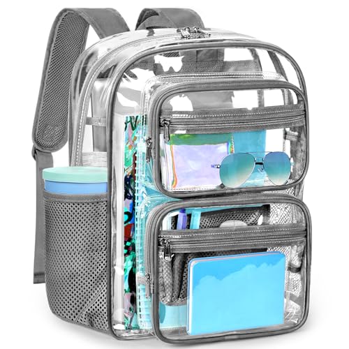 ZORFIN Heavy-Duty Clear Backpack for School and Work, Large Transparent Bag with Reinforced Straps